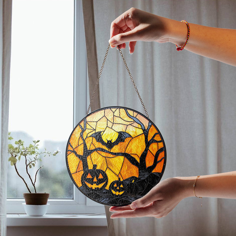 Halloween Stained Glass Suncatcher Collection | Decorative Window Hanging | Multiple Sizes | Holiday Decor Accents | Creepy Nights