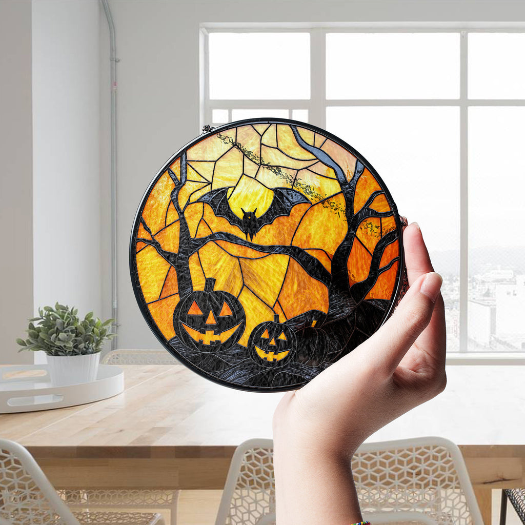 Halloween Stained Glass Suncatcher Collection | Decorative Window Hanging | Multiple Sizes | Holiday Decor Accents | Creepy Nights