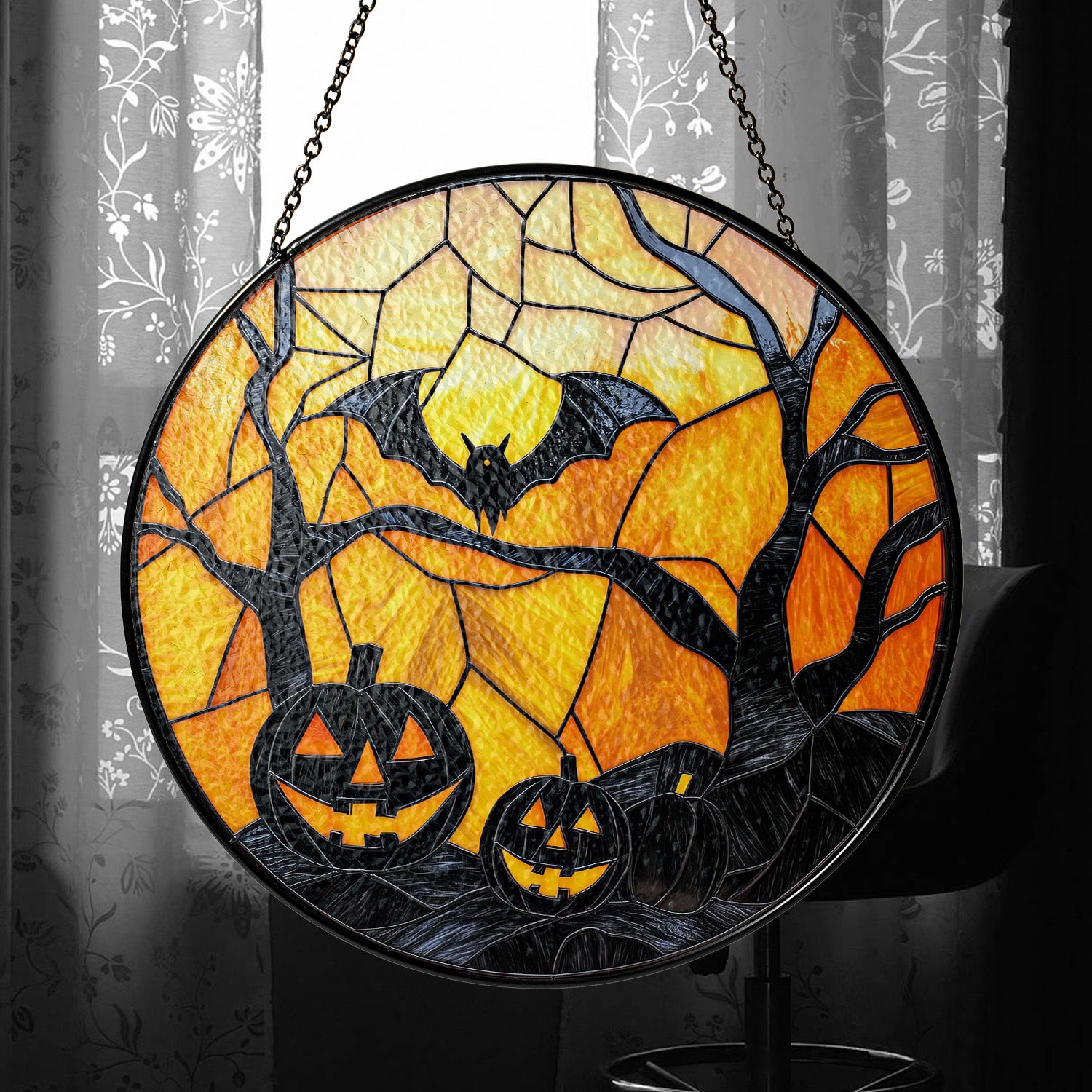 Halloween Stained Glass Suncatcher Collection | Decorative Window Hanging | Multiple Sizes | Holiday Decor Accents | Creepy Nights