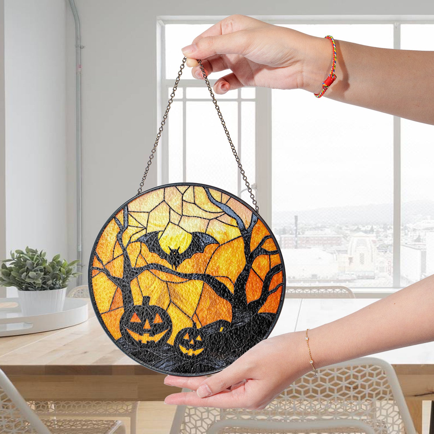 Halloween Stained Glass Suncatcher Collection | Decorative Window Hanging | Multiple Sizes | Holiday Decor Accents | Creepy Nights