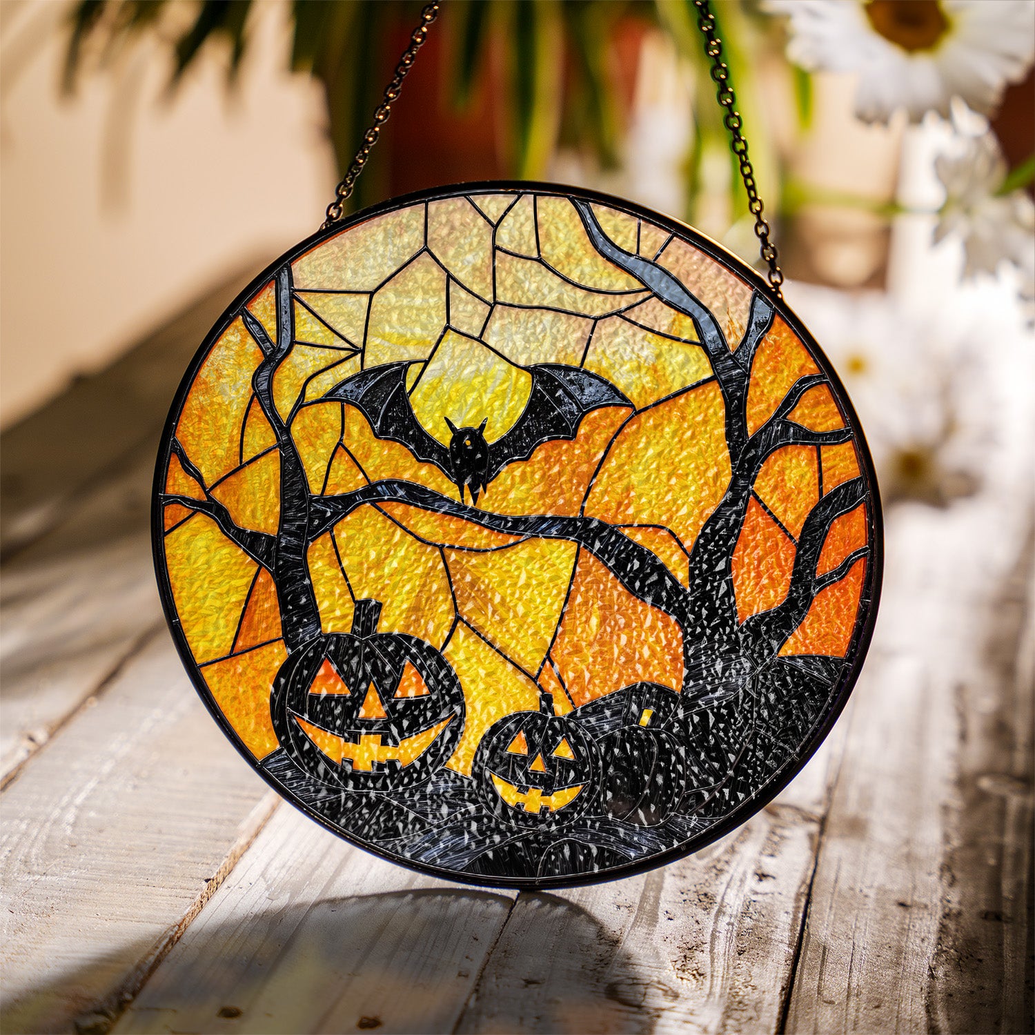 Halloween Stained Glass Suncatcher Collection | Decorative Window Hanging | Multiple Sizes | Holiday Decor Accents | Creepy Nights