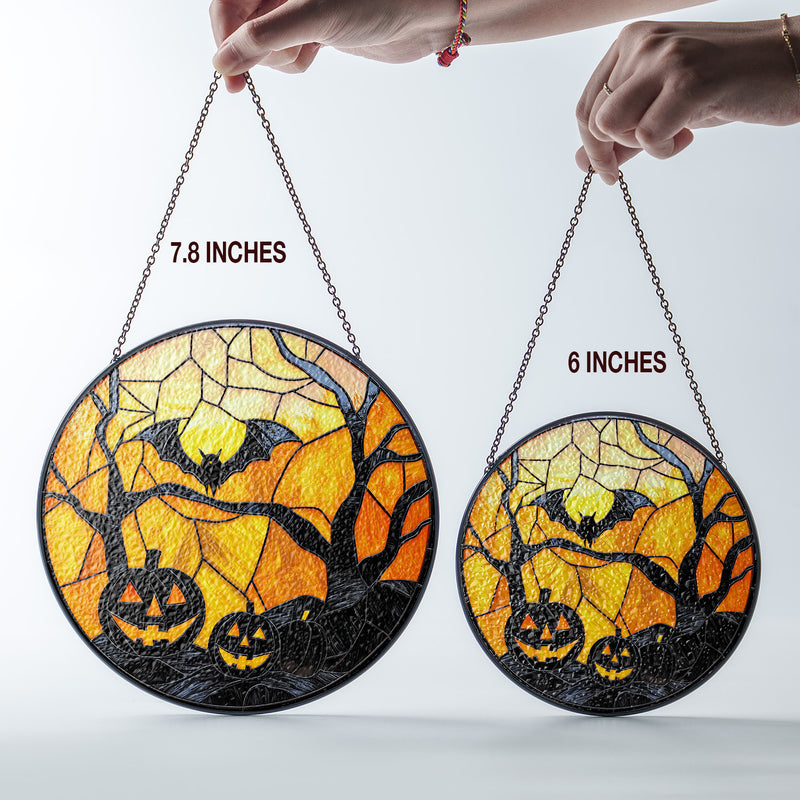 Halloween Stained Glass Suncatcher Collection | Decorative Window Hanging | 2 Sizes | Holiday Decor Accents | Creepy Nights