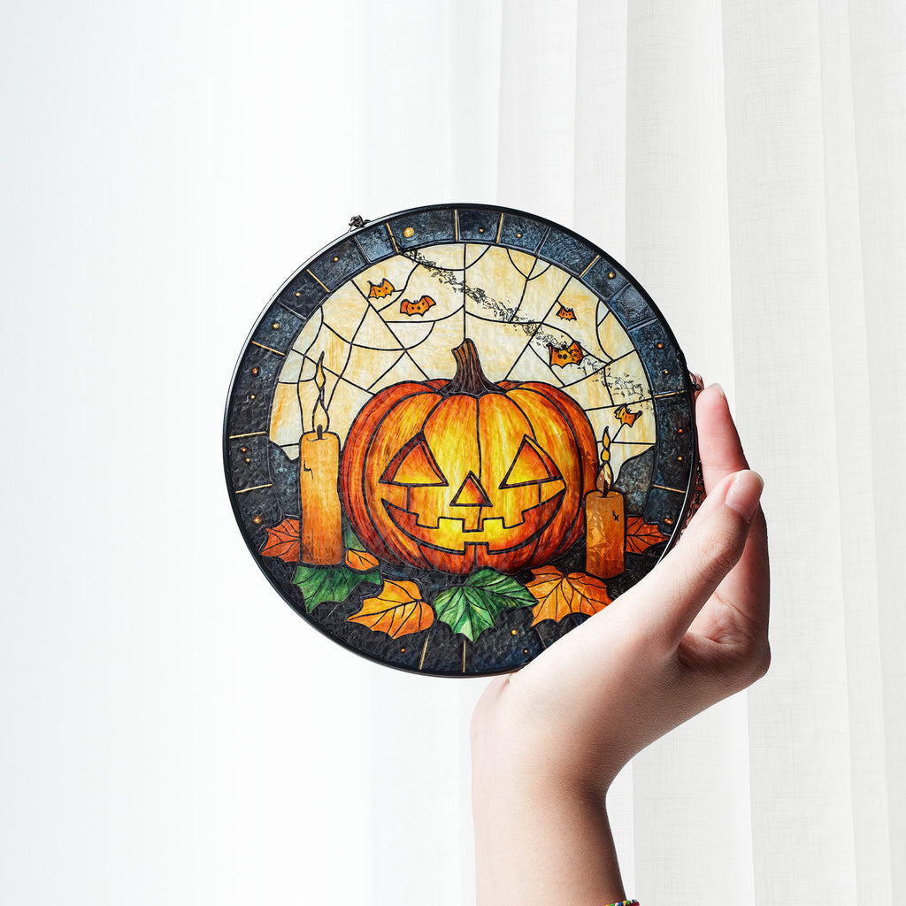 Halloween Stained Glass Suncatcher Collection | Decorative Window Hanging | Multiple Sizes | Holiday Decor Accents | Cute Pumpkin