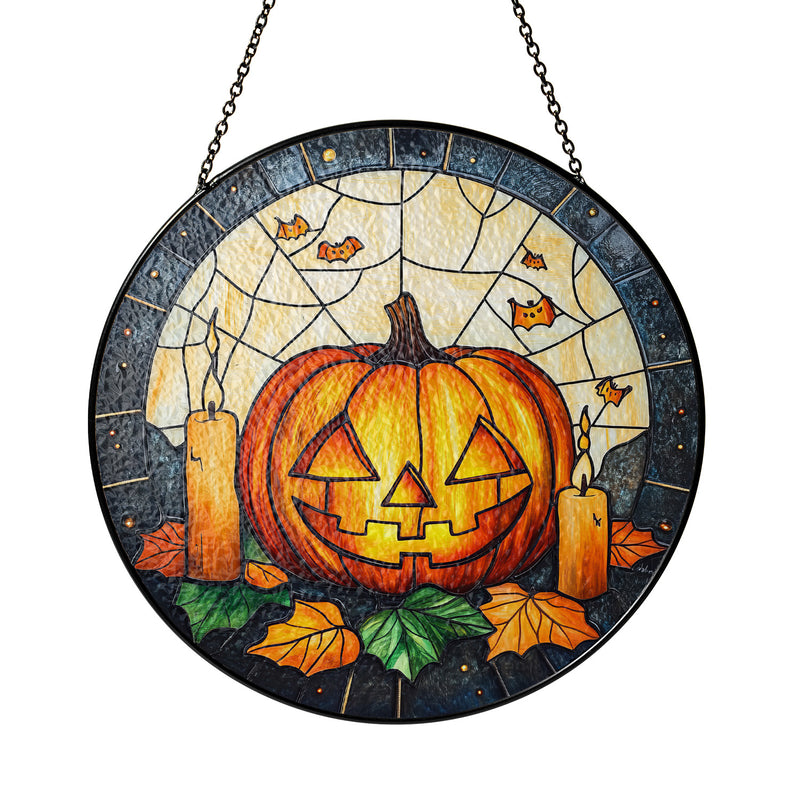 Halloween Stained Glass Suncatcher Collection | Decorative Window Hanging | 2 Sizes | Holiday Decor Accents | Cute Pumpkin