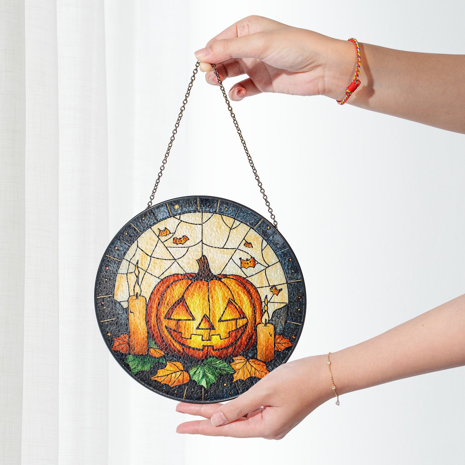 Halloween Stained Glass Suncatcher Collection | Decorative Window Hanging | Multiple Sizes | Holiday Decor Accents | Cute Pumpkin