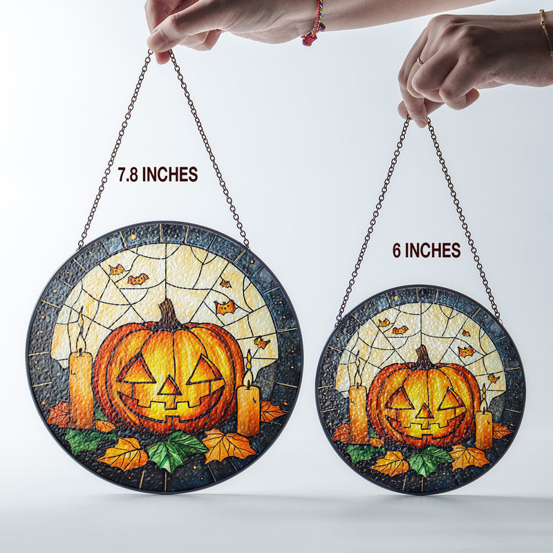 Halloween Stained Glass Suncatcher Collection | Decorative Window Hanging | 2 Sizes | Holiday Decor Accents | Cute Pumpkin