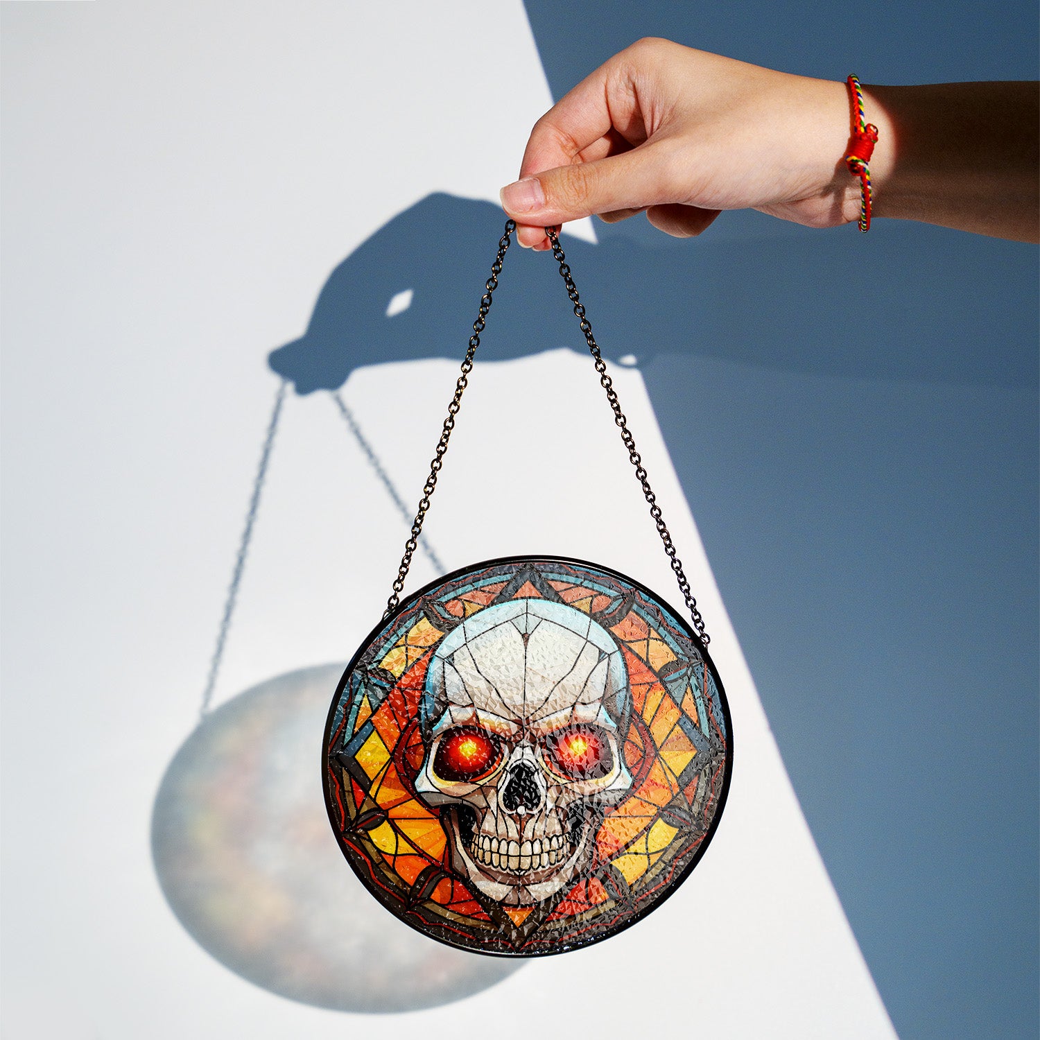 Halloween Stained Glass Suncatcher Collection | Decorative Window Hanging | Multiple Sizes | Holiday Decor Accents | Red Eye Skull
