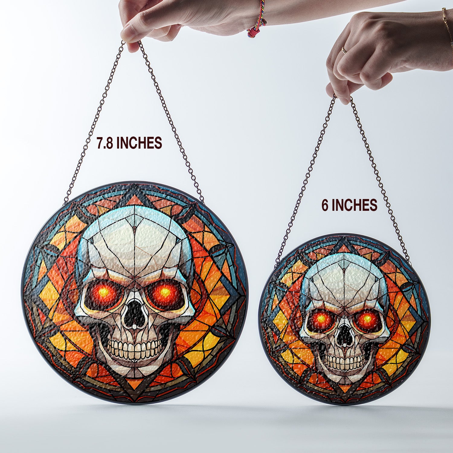 Halloween Stained Glass Suncatcher Collection | Decorative Window Hanging | Multiple Sizes | Holiday Decor Accents | Red Eye Skull