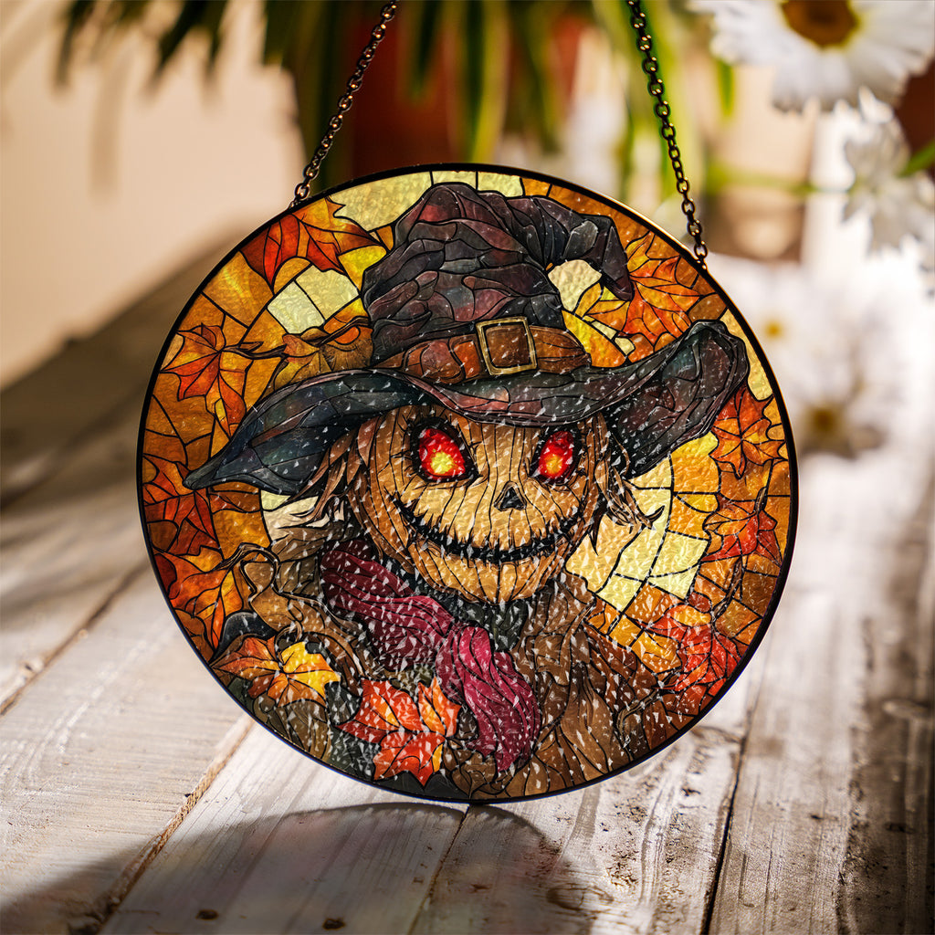 Halloween Stained Glass Suncatcher Collection | Decorative Window Hanging | Multiple Sizes | Holiday Decor Accents | Scarecrow