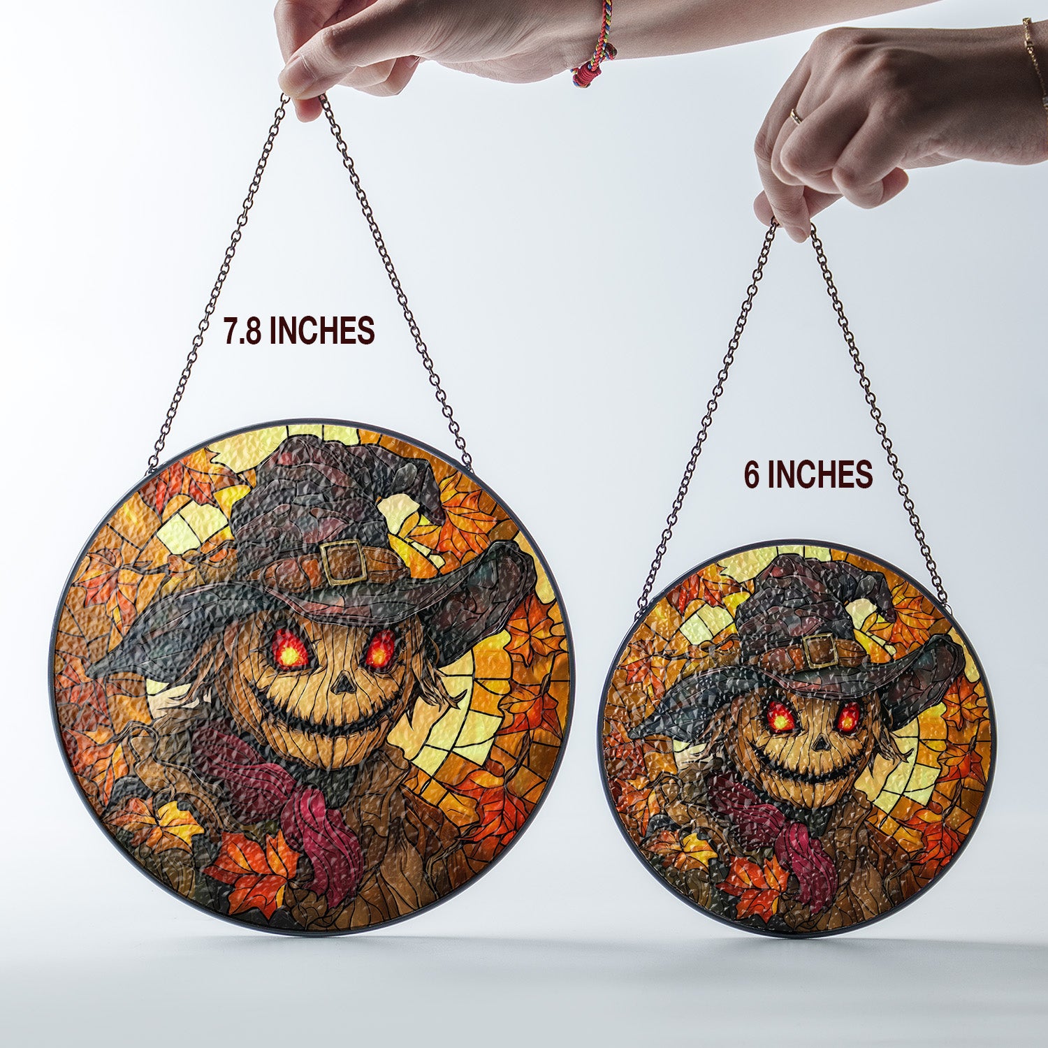 Halloween Stained Glass Suncatcher Collection | Decorative Window Hanging | Multiple Sizes | Holiday Decor Accents | Scarecrow