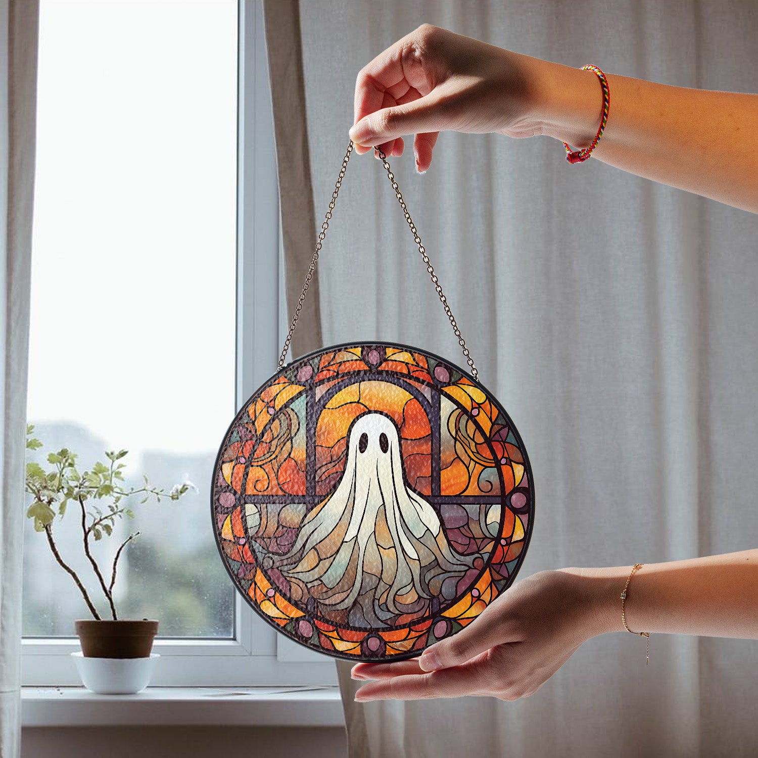 Halloween Stained Glass Suncatcher Collection | Decorative Window Hanging | Multiple Sizes | Holiday Decor Accents | Spooky Ghost