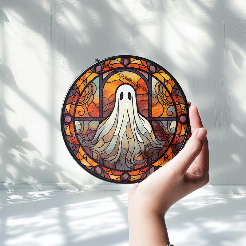 Halloween Stained Glass Suncatcher Collection | Decorative Window Hanging | 2 Sizes | Holiday Decor Accents | Spooky Ghost