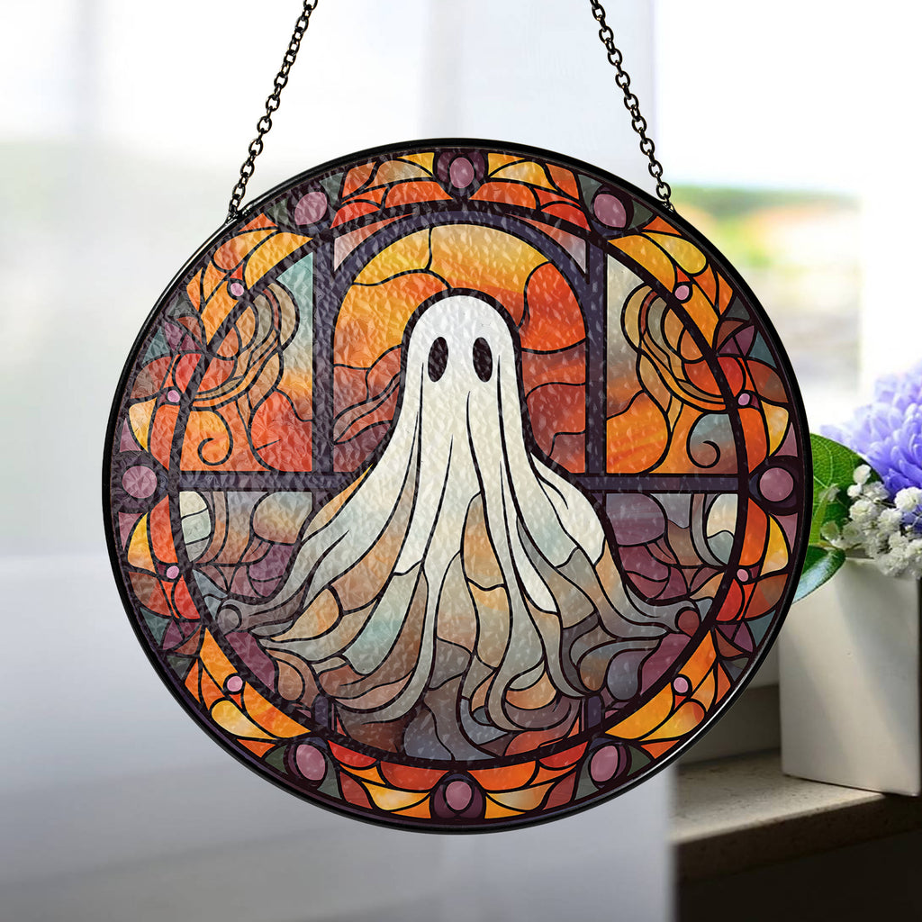 Halloween Stained Glass Suncatcher Collection | Decorative Window Hanging | Multiple Sizes | Holiday Decor Accents | Spooky Ghost