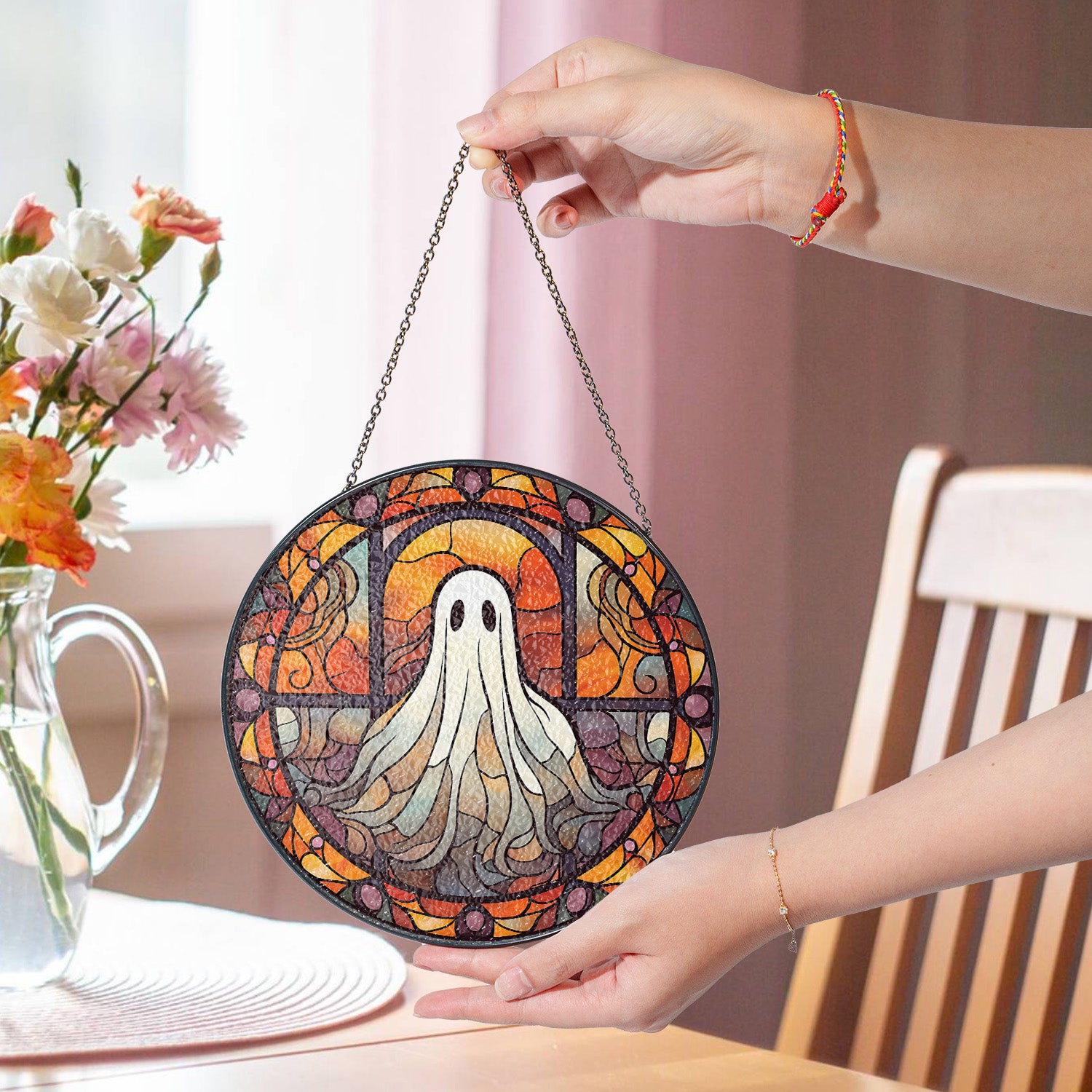 Halloween Stained Glass Suncatcher Collection | Decorative Window Hanging | Multiple Sizes | Holiday Decor Accents | Spooky Ghost