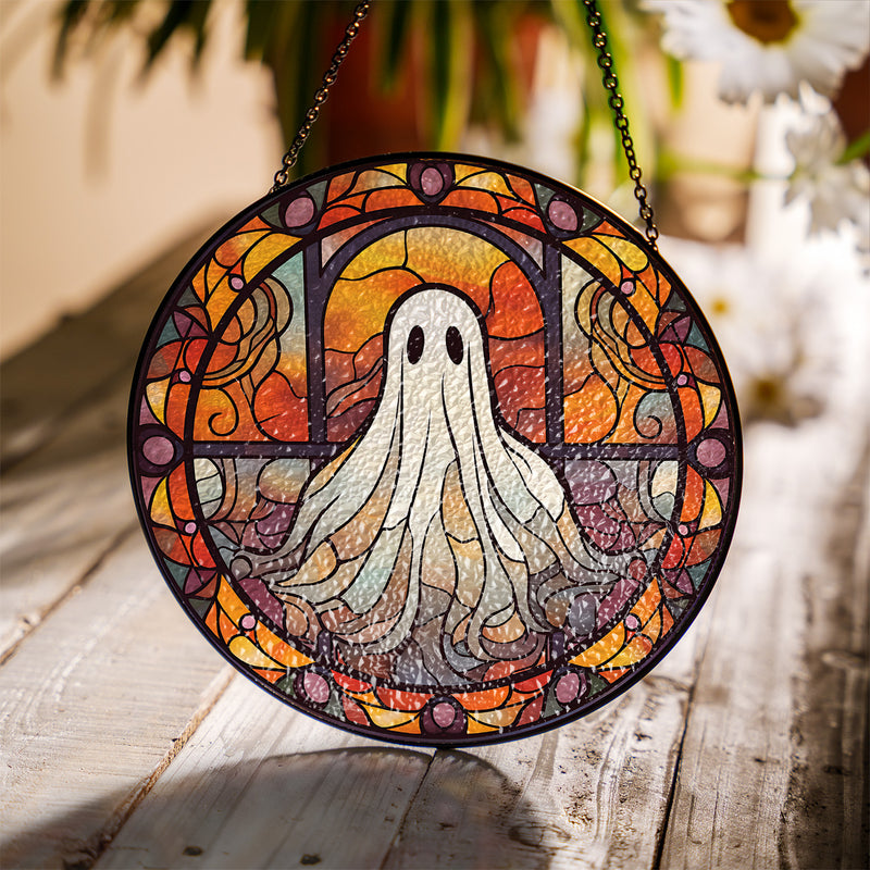 Halloween Stained Glass Suncatcher Collection | Decorative Window Hanging | 2 Sizes | Holiday Decor Accents | Spooky Ghost