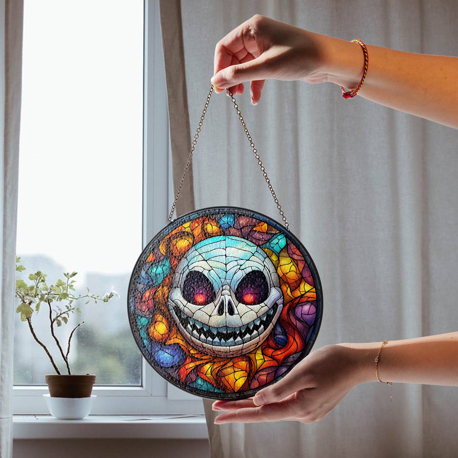 Halloween Stained Glass Suncatcher Collection | Decorative Window Hanging | Multiple Sizes | Holiday Decor Accents | Spooky Grin