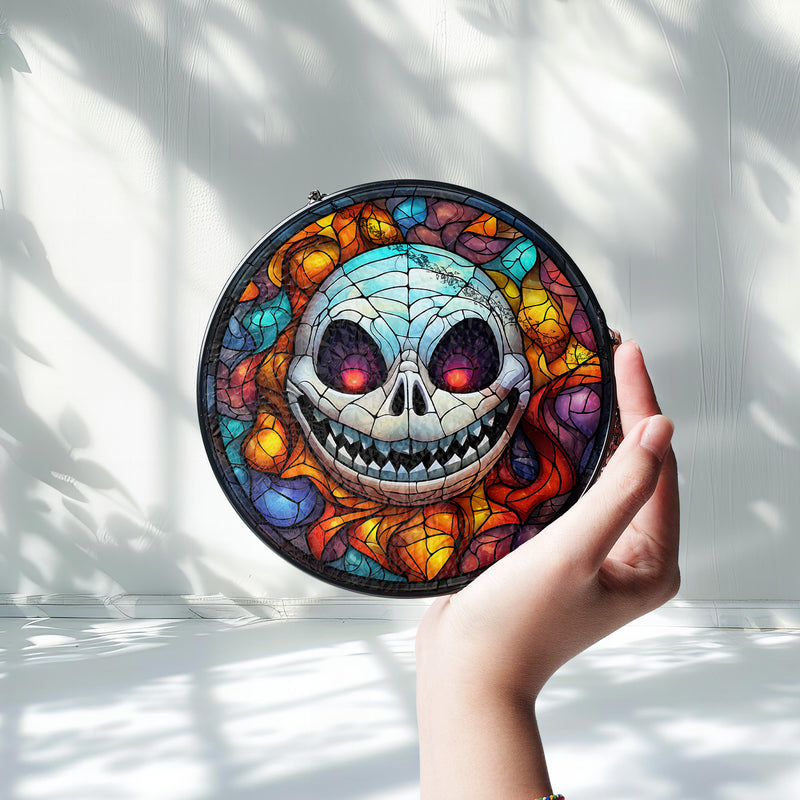 Halloween Stained Glass Suncatcher Collection | Decorative Window Hanging | 2 Sizes | Holiday Decor Accents | Spooky Grin