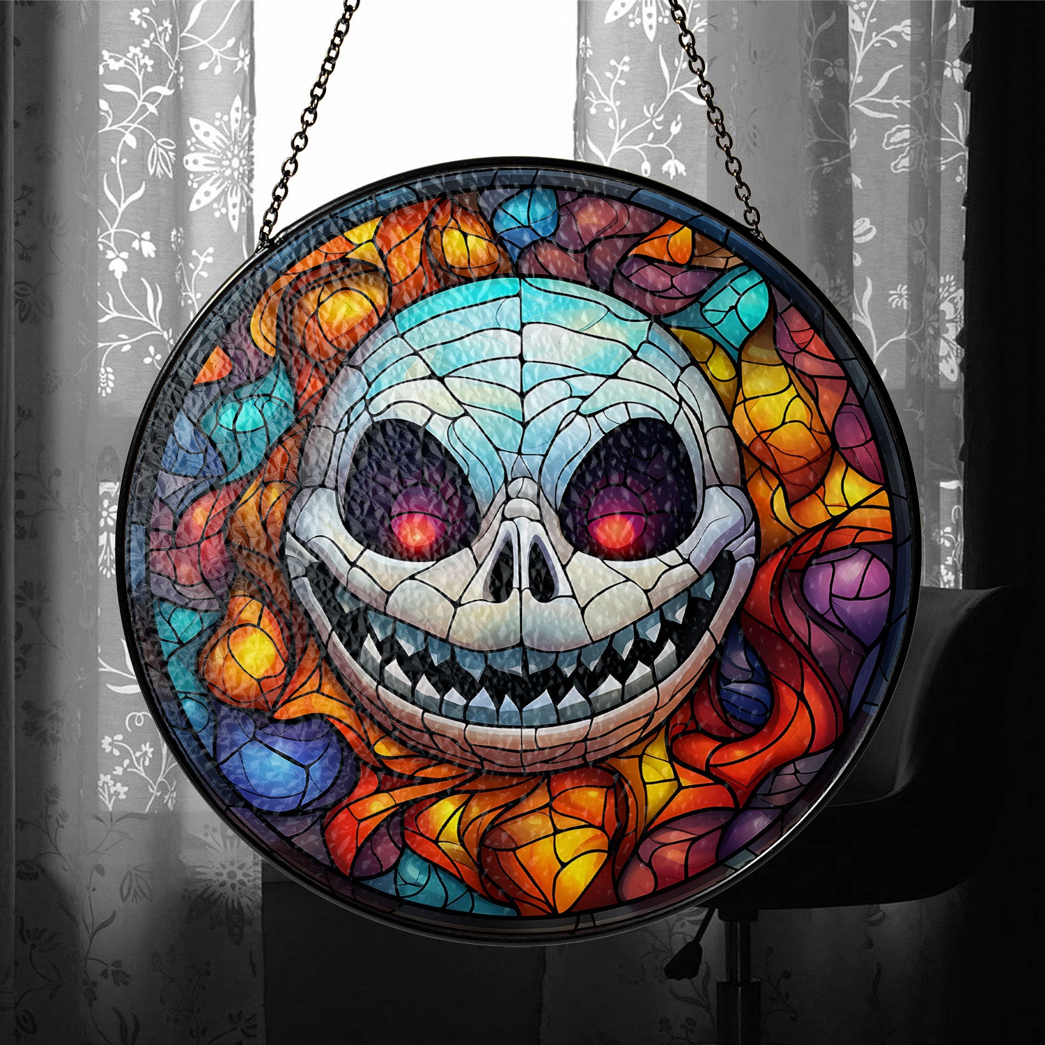 Halloween Stained Glass Suncatcher Collection | Decorative Window Hanging | Multiple Sizes | Holiday Decor Accents | Spooky Grin