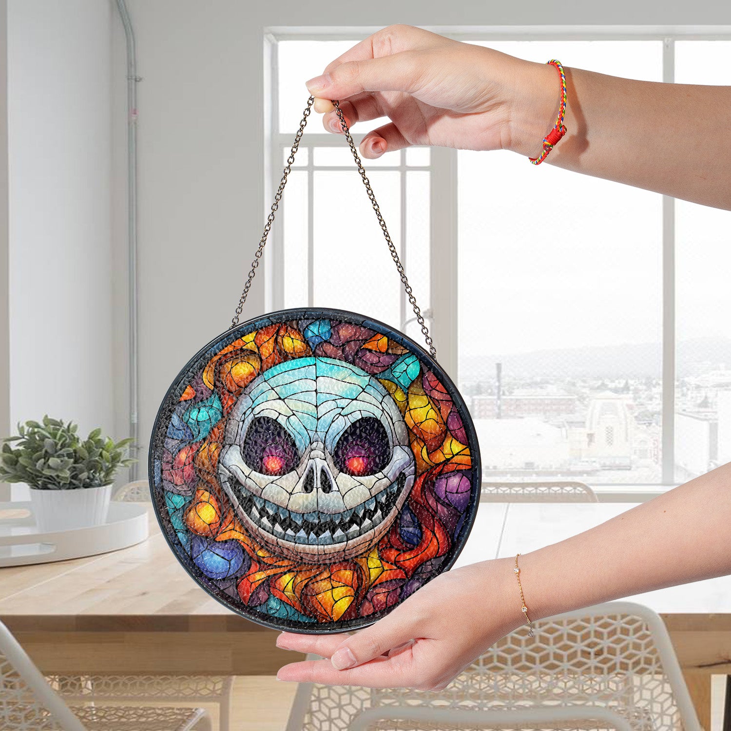 Halloween Stained Glass Suncatcher Collection | Decorative Window Hanging | Multiple Sizes | Holiday Decor Accents | Spooky Grin