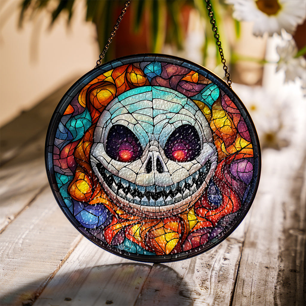 Halloween Stained Glass Suncatcher Collection | Decorative Window Hanging | Multiple Sizes | Holiday Decor Accents | Spooky Grin