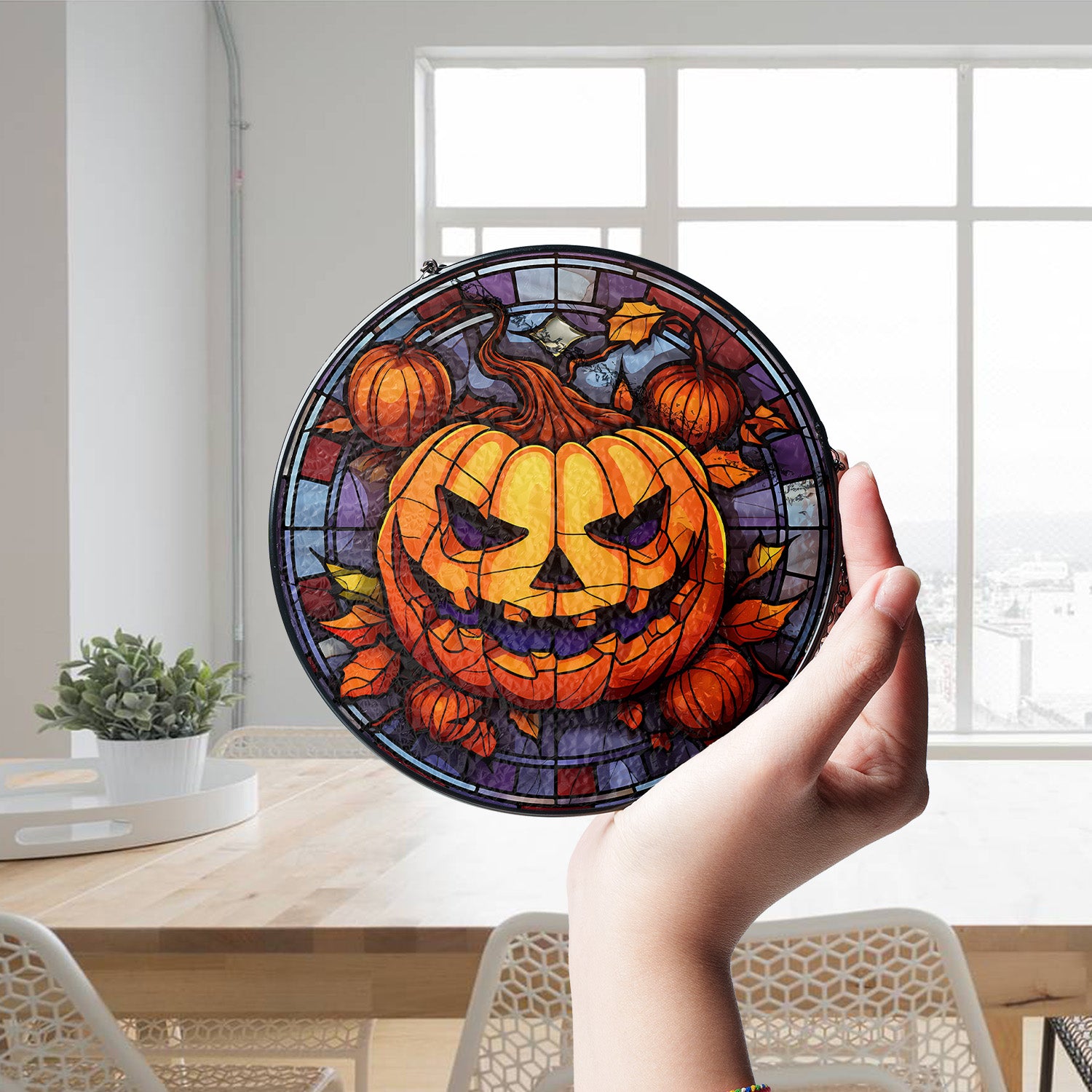 Halloween Stained Glass Suncatcher Collection | Decorative Window Hanging | Multiple Sizes | Holiday Decor Accents | Spooky Pumpkin