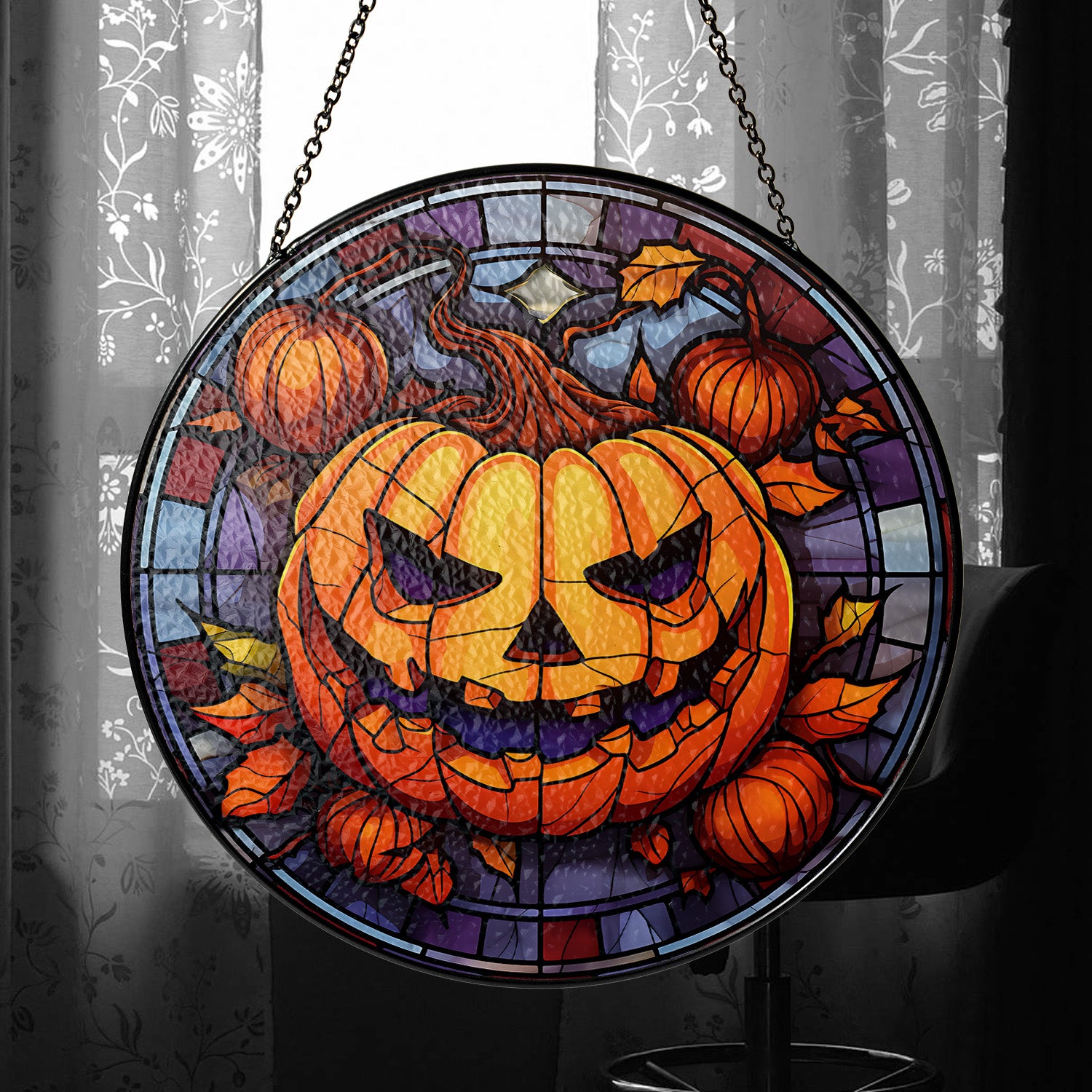 Halloween Stained Glass Suncatcher Collection | Decorative Window Hanging | Multiple Sizes | Holiday Decor Accents | Spooky Pumpkin