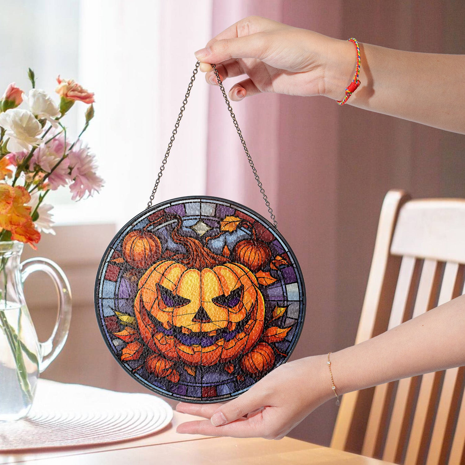 Halloween Stained Glass Suncatcher Collection | Decorative Window Hanging | Multiple Sizes | Holiday Decor Accents | Spooky Pumpkin