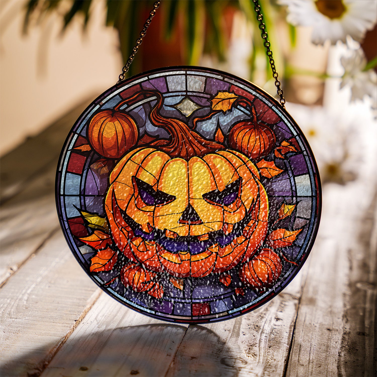 Halloween Stained Glass Suncatcher Collection | Decorative Window Hanging | Multiple Sizes | Holiday Decor Accents | Spooky Pumpkin