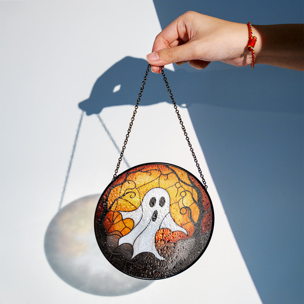 Halloween Stained Glass Suncatcher Collection | Decorative Window Hanging | Multiple Sizes | Holiday Decor Accents | White Ghost