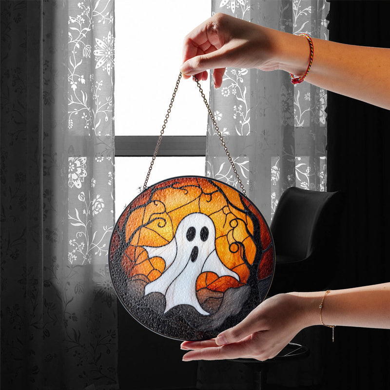 Halloween Stained Glass Suncatcher Collection | Decorative Window Hanging | Multiple Sizes | Holiday Decor Accents | White Ghost