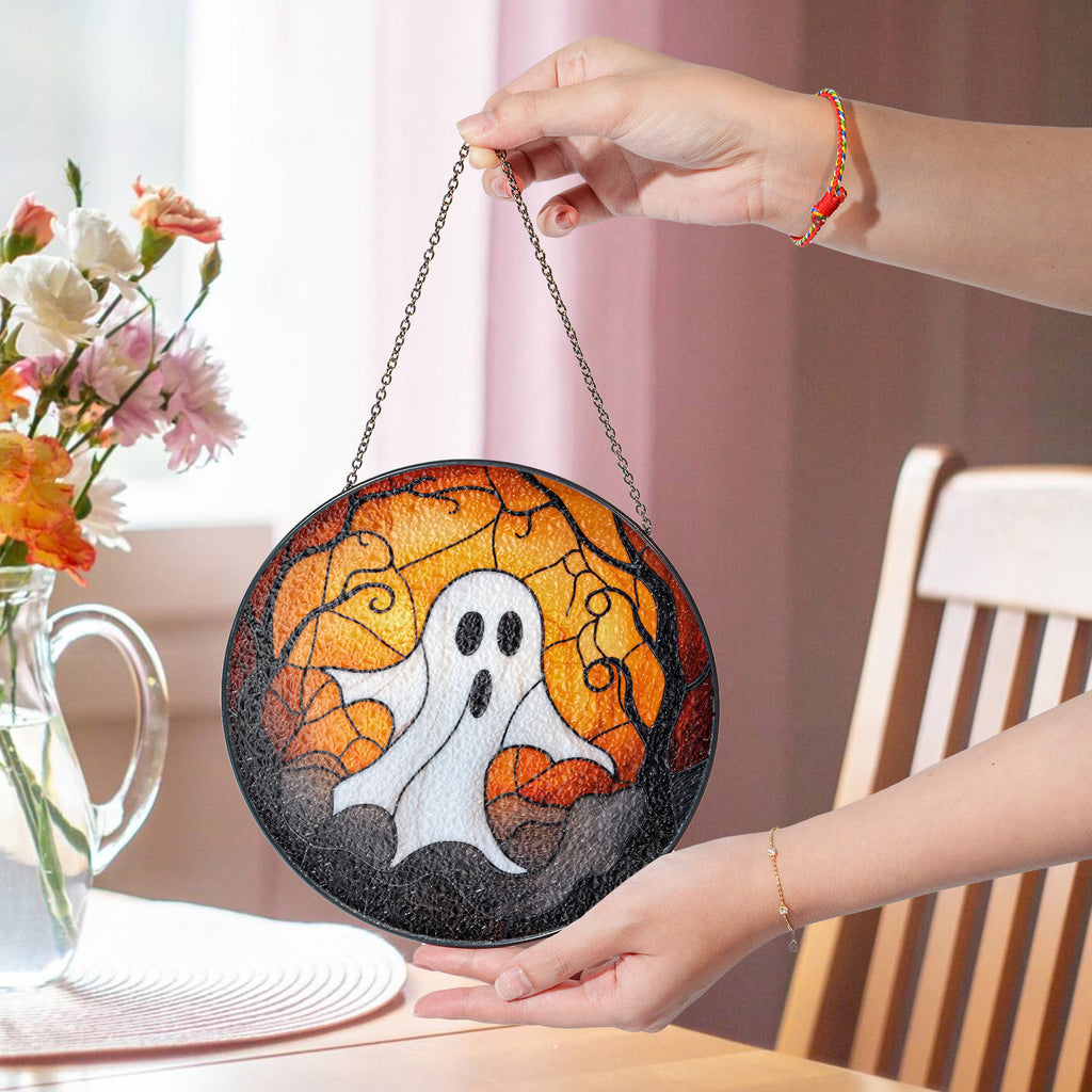 Halloween Stained Glass Suncatcher Collection | Decorative Window Hanging | Multiple Sizes | Holiday Decor Accents | White Ghost