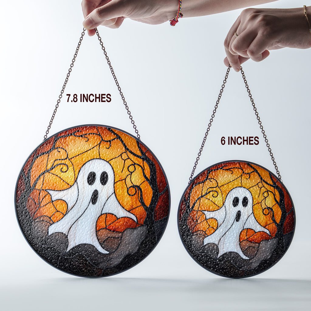 Halloween Stained Glass Suncatcher Collection | Decorative Window Hanging | Multiple Sizes | Holiday Decor Accents | White Ghost