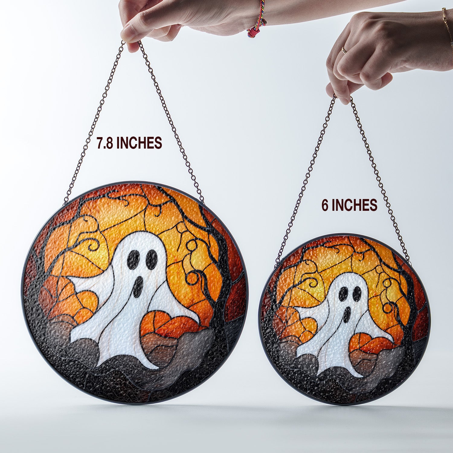 Halloween Stained Glass Suncatcher Collection | Decorative Window Hanging | Multiple Sizes | Holiday Decor Accents | White Ghost