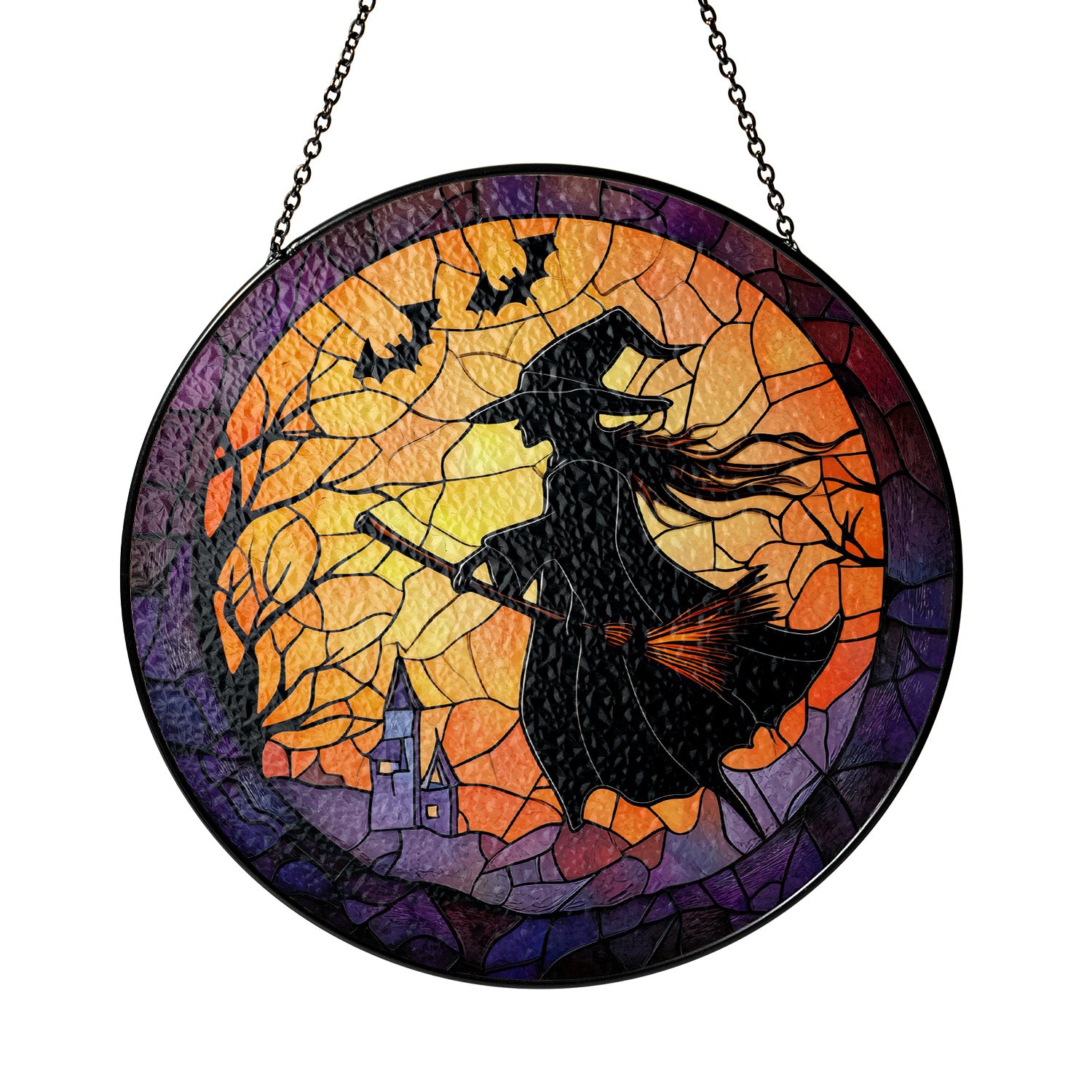 Halloween Stained Glass Suncatcher Collection | Decorative Window Hanging | Multiple Sizes | Holiday Decor Accents | Broomstick Witch