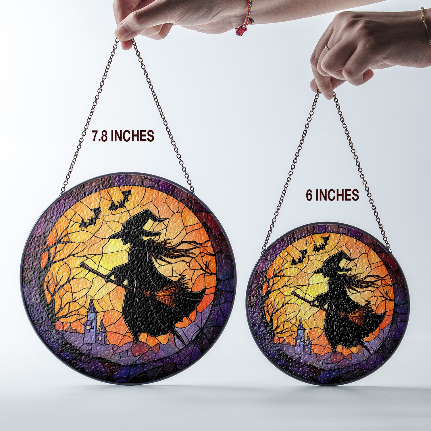 Halloween Stained Glass Suncatcher Collection | Decorative Window Hanging | Multiple Sizes | Holiday Decor Accents | Broomstick Witch
