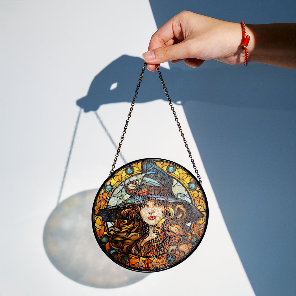 Halloween Stained Glass Suncatcher Collection | Decorative Window Hanging | Multiple Sizes | Holiday Decor Accents | Witch Beauty
