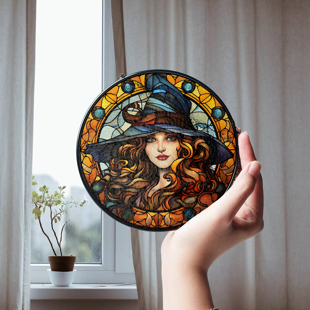 Halloween Stained Glass Suncatcher Collection | Decorative Window Hanging | Multiple Sizes | Holiday Decor Accents | Witch Beauty