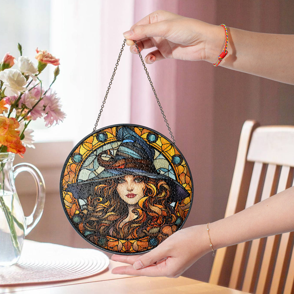 Halloween Stained Glass Suncatcher Collection | Decorative Window Hanging | Multiple Sizes | Holiday Decor Accents | Witch Beauty