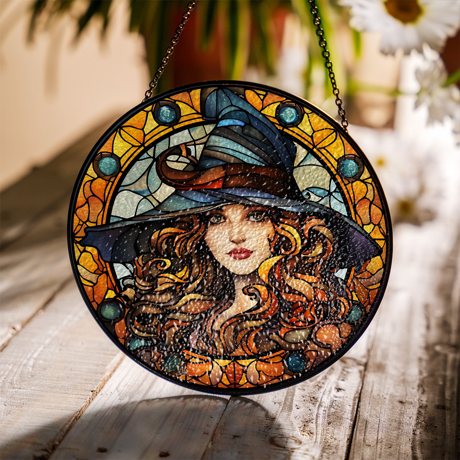 Halloween Stained Glass Suncatcher Collection | Decorative Window Hanging | Multiple Sizes | Holiday Decor Accents | Witch Beauty