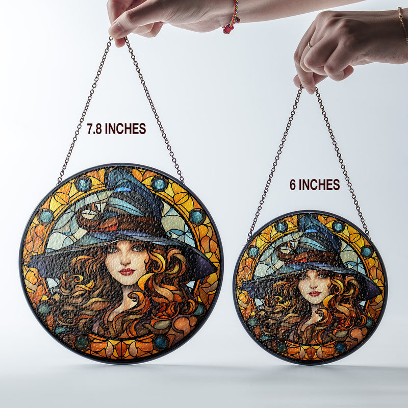 Halloween Stained Glass Suncatcher Collection | Decorative Window Hanging | Multiple Sizes | Holiday Decor Accents | Witch Beauty