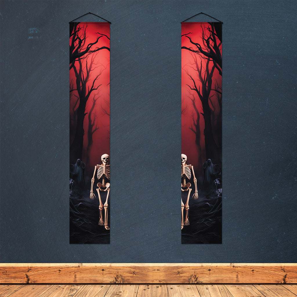 Skeleton Halloween porch banners for scary outdoor door decor