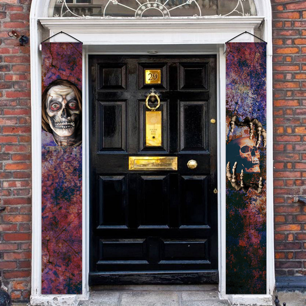 Set of two Sinister Skulls scary Halloween door banners