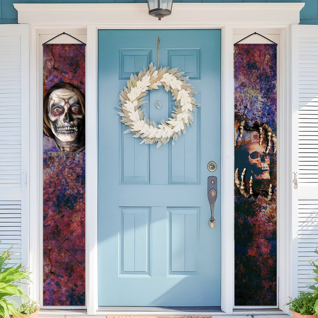 Set of two Sinister Skulls scary Halloween door banners