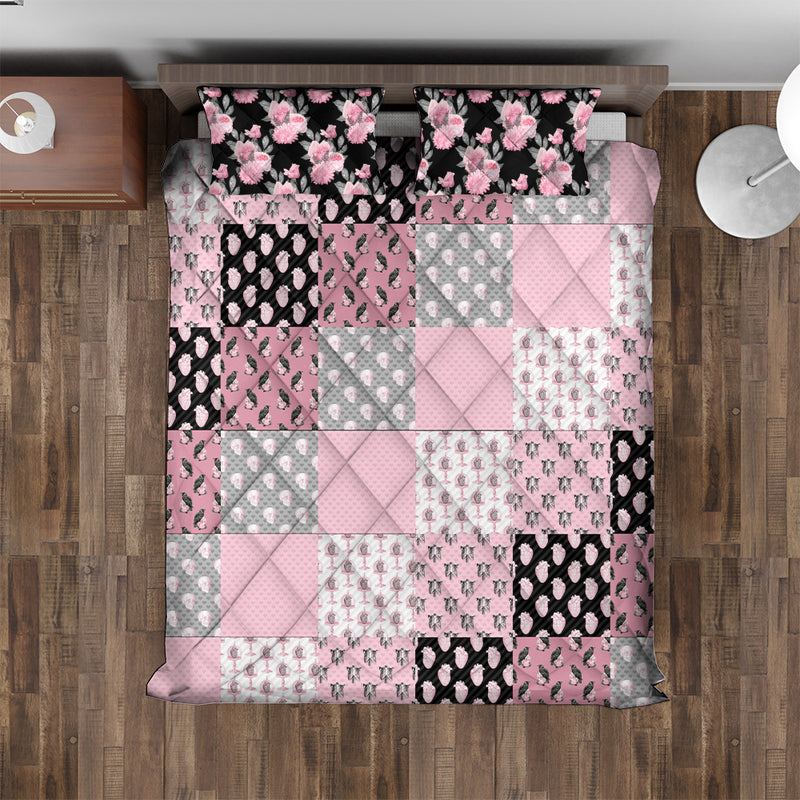 Quilted Bedding Set | Goth Pink Colorful Comforters | Bright Cute Halloween Bedspreads with matching Pillowcase