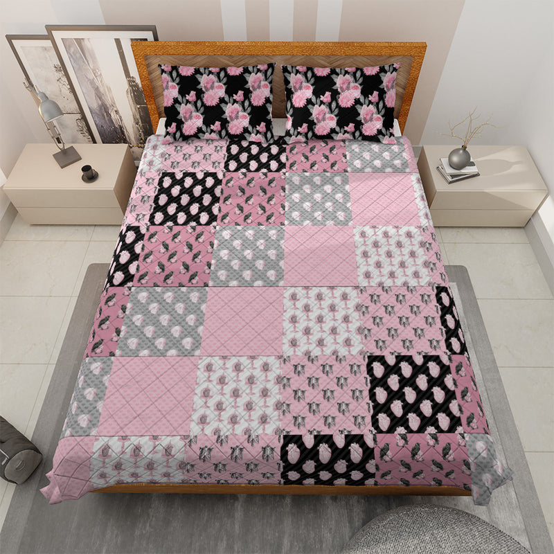 Quilted Bedding Set | Goth Pink Colorful Comforters | Bright Cute Halloween Bedspreads with matching Pillowcase