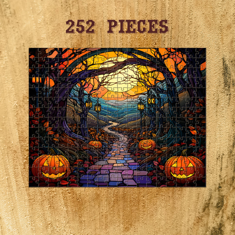 Rectangle Puzzles for All Ages – High-Quality, Durable, and Fun Jigsaw with Precision Laser-Cut Pieces | Stained Glass Art - Halloween Night