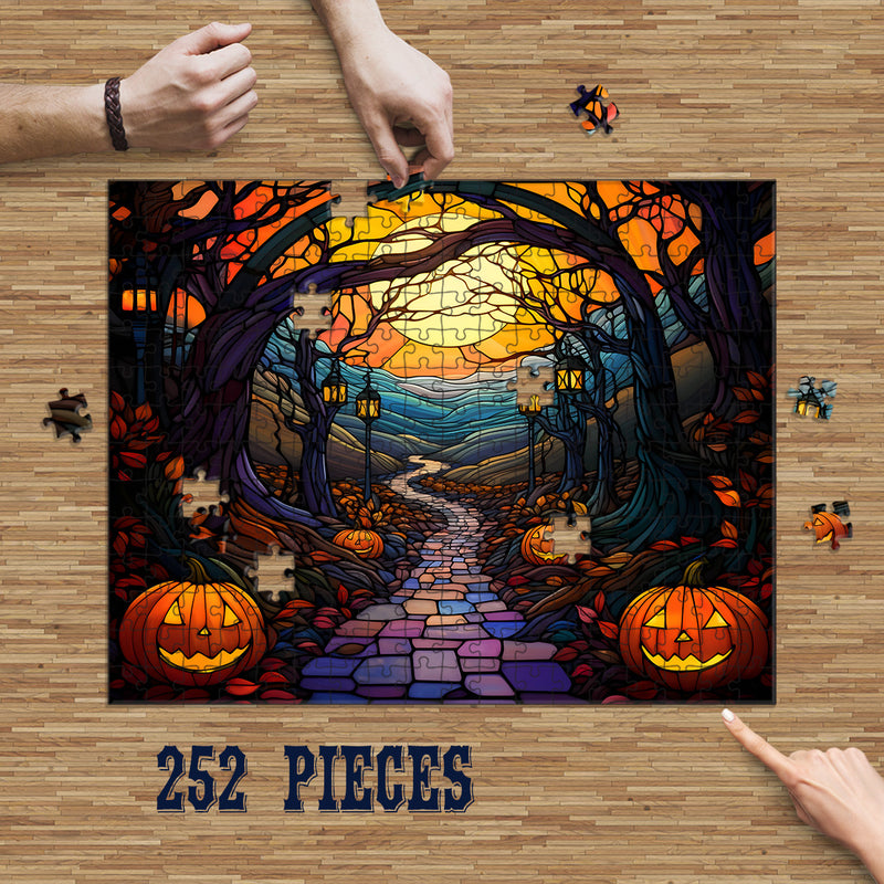 Rectangle Puzzles for All Ages – High-Quality, Durable, and Fun Jigsaw with Precision Laser-Cut Pieces | Stained Glass Art - Halloween Night