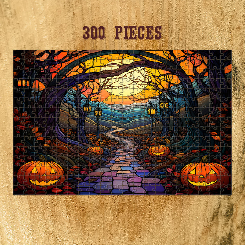 Rectangle Puzzles for All Ages – High-Quality, Durable, and Fun Jigsaw with Precision Laser-Cut Pieces | Stained Glass Art - Halloween Night