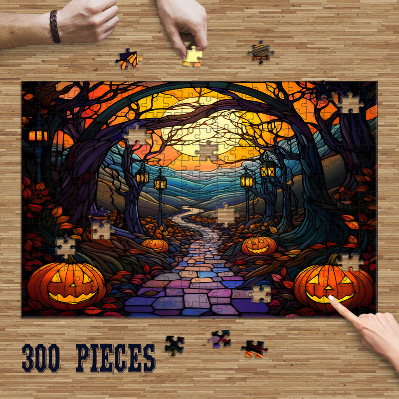 Rectangle Puzzles for All Ages – High-Quality, Durable, and Fun Jigsaw with Precision Laser-Cut Pieces | Stained Glass Art - Halloween Night