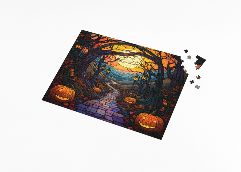 Rectangle Puzzles for All Ages – High-Quality, Durable, and Fun Jigsaw with Precision Laser-Cut Pieces | Stained Glass Art - Halloween Night